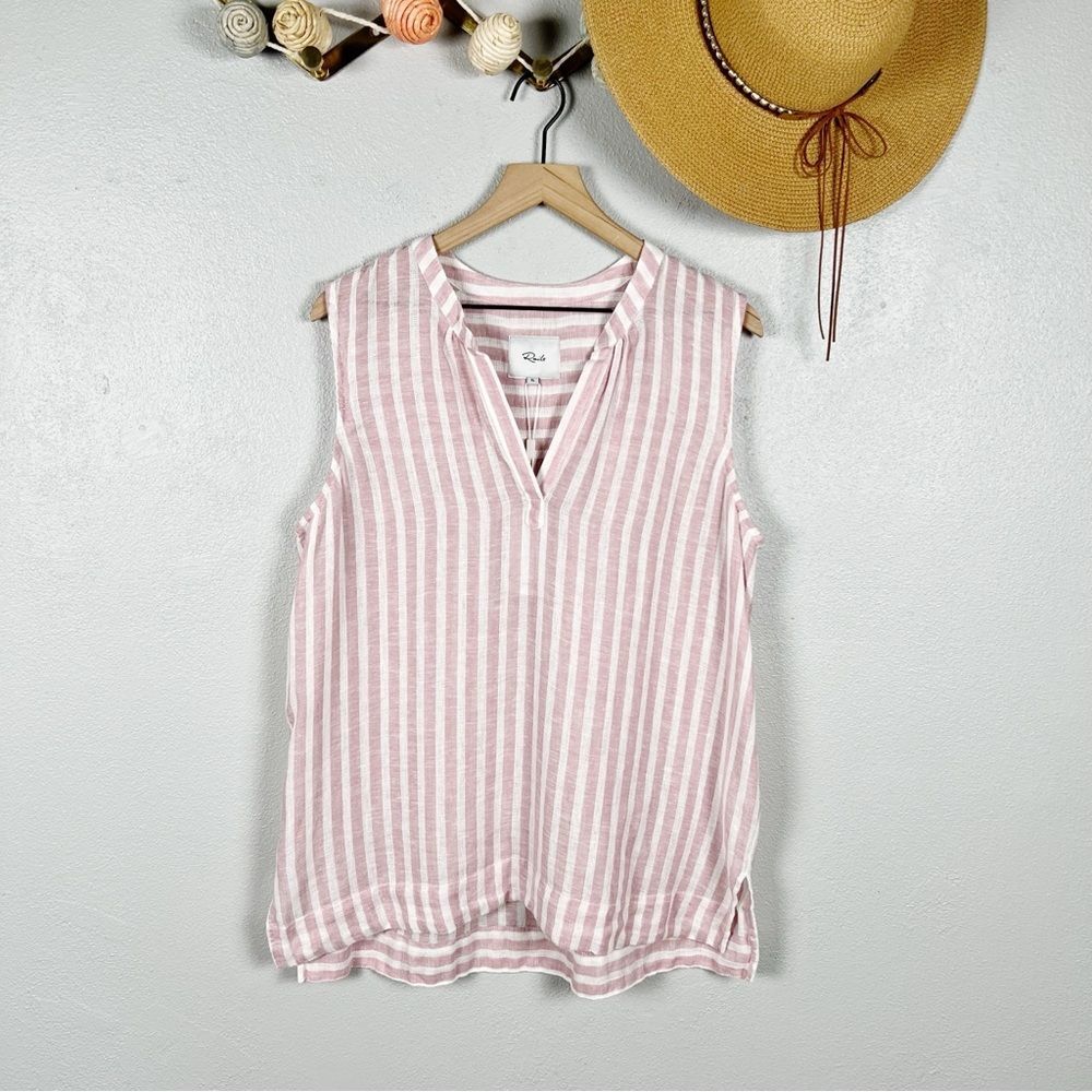 NWT Rails Morgan Rose Stripe Sleeveless Tunic Top Linen/Rayon Size X-Large